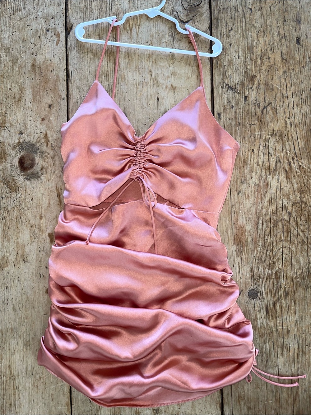 Zara Rose Pink Satin Drawstring Mini Dress